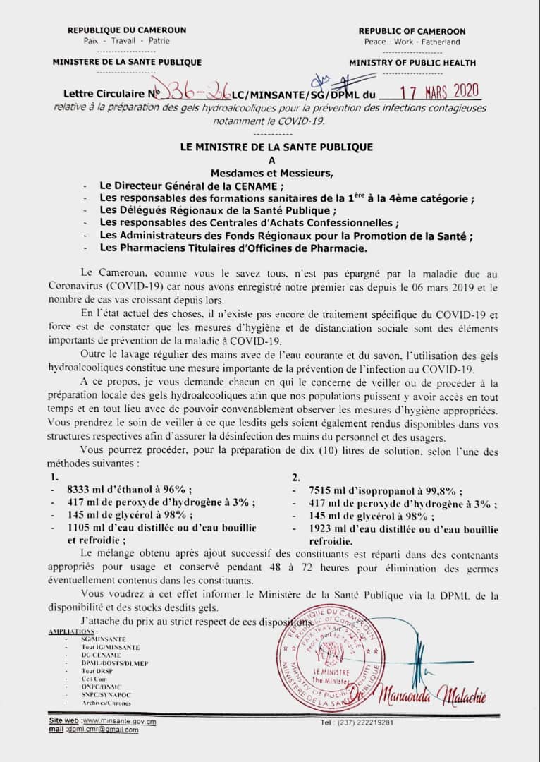 préparation gels hydroalcooliques minsante17 03 2020